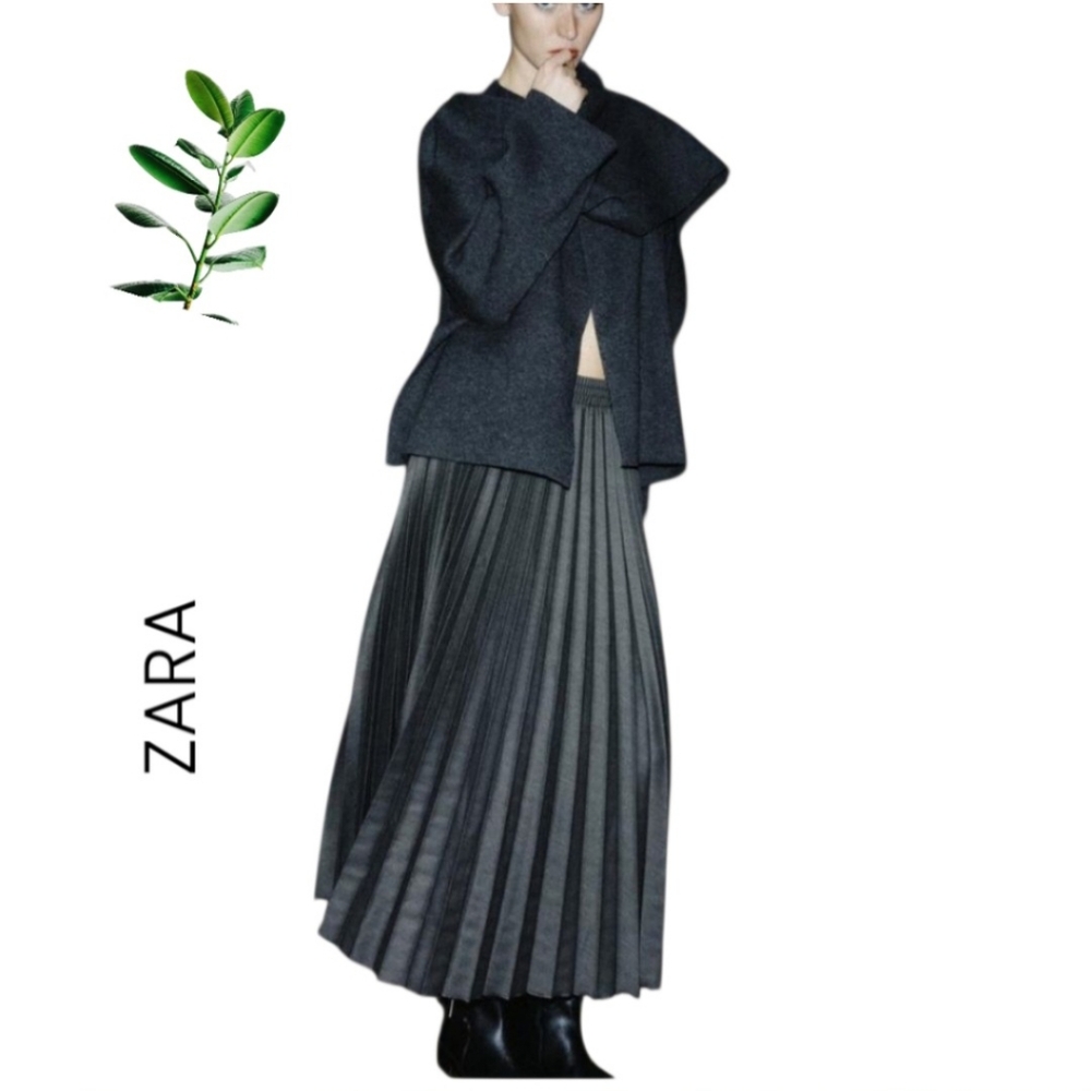 Zara Gray Pleated Midi Skirt